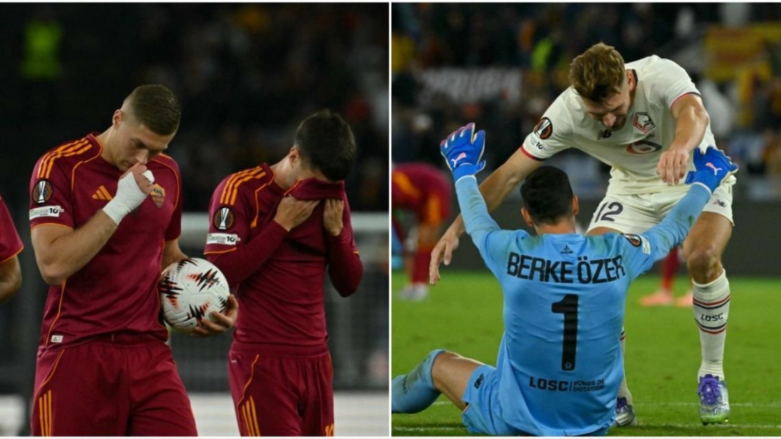 Roma perdió 1-0 ante Lille y vivió una insólita secuencia al errar tres penales seguidos