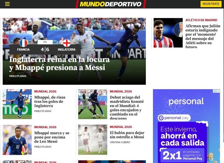 La portada de Mundo Deportivo tras la victoria de Inglaterra ante Francia.