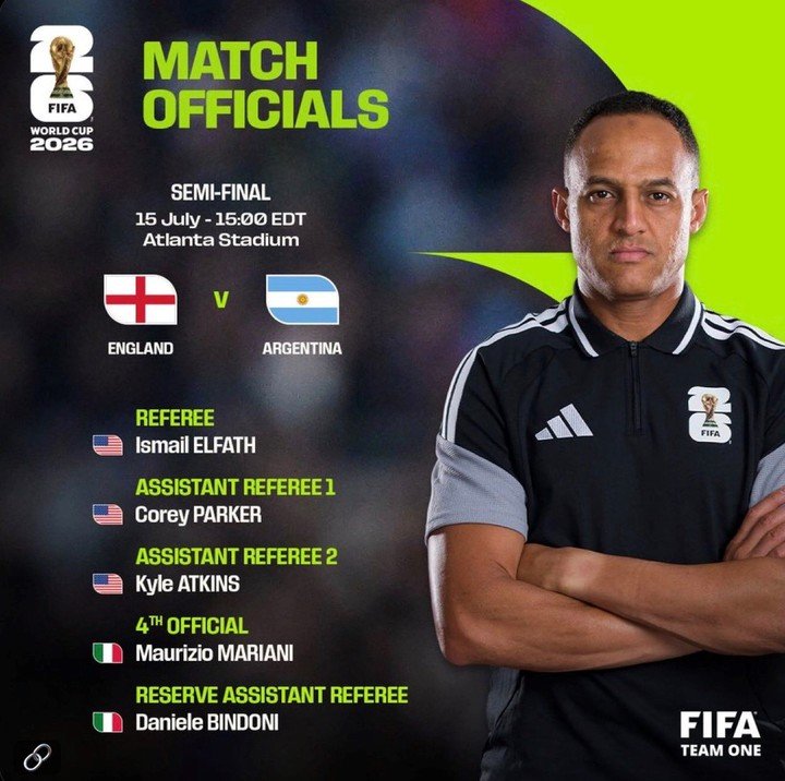 Ismail Elfath será el árbitro de Inglaterra vs. Argentina.