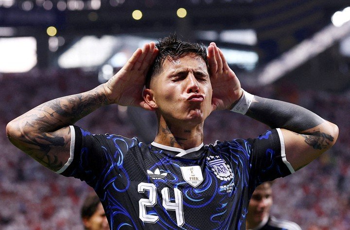Argentina's Enzo Fernandez celebrates scoring their first goal (REUTERS).