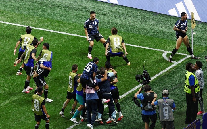 Argentina's Lautaro Martinez celebrates scoring their second goal ( REUTERS).