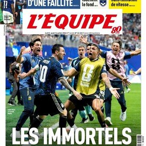 "Los inmortales": la tapa de L'Equipe por el triunfazo de Argentina ante Inglaterra