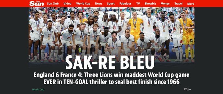 La tapa de The Sun tras la victoria de Inglaterra sobre Francia. 