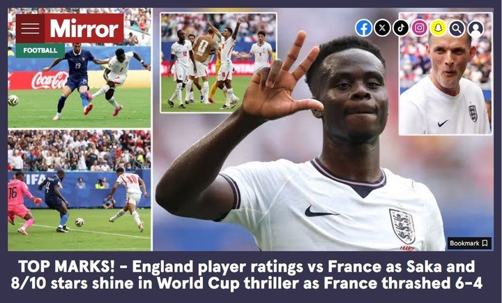 La tapa del Mirror tras la victoria de Inglaterra  sobre Francia.
