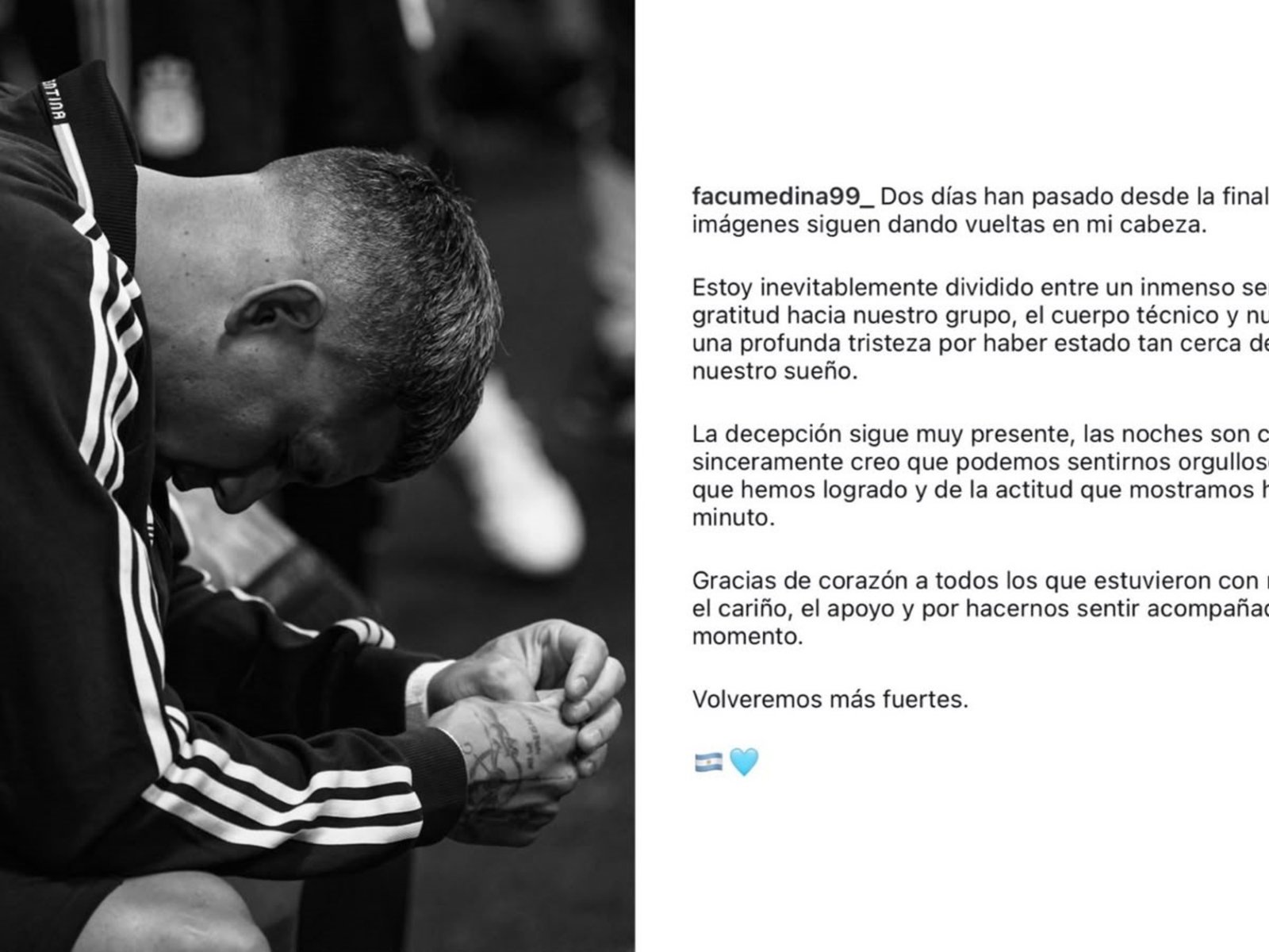 El descargo de Facundo Medina tras el golpe en la final: "Una profunda tristeza" y "volveremos más fuertes" :: Olé