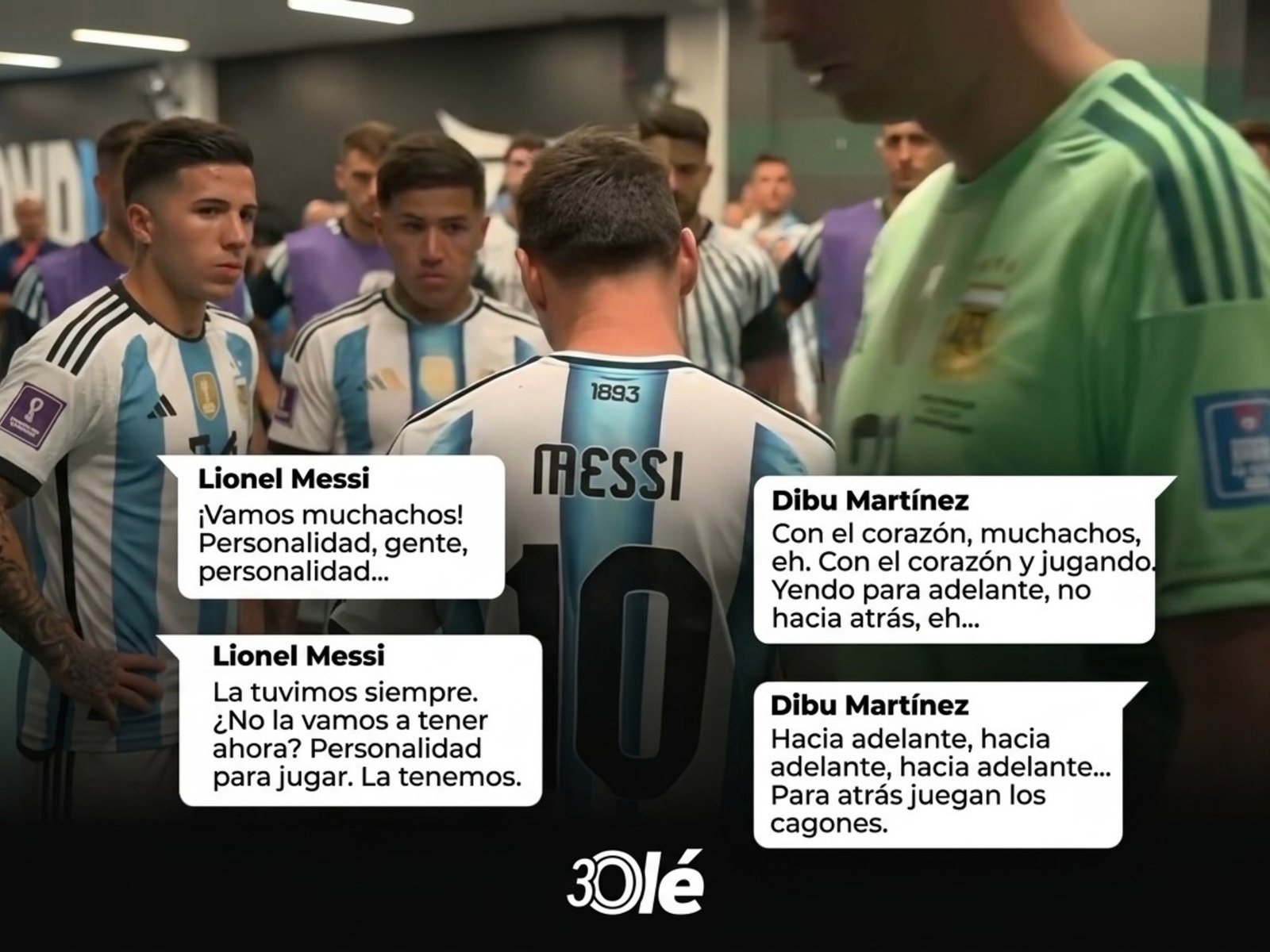 El pedido de Messi y el fuerte mensaje de Dibu en el entretiempo de la final: "Para adelante, para atrás van los cagones" :: Olé