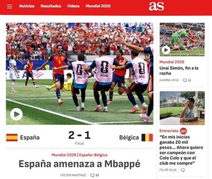 Las página principal del diario AS.