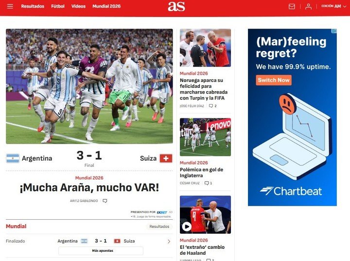 Los medios internacionales reaccionaron al triunfo sufrido de Argentina vs Suiza.