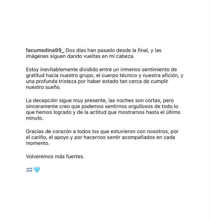 El descargo de Facu Medina. (Captura Instagram: facumedina99_)