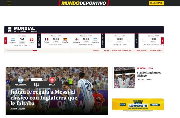 La tapa de Mundo Deportivo tras la victoria de Argentina vs Suiza.
