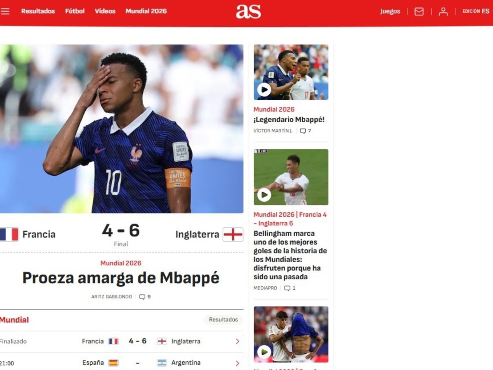 la reacción de los medios internacionales tras el triunfo de Inglaterra vs Francia