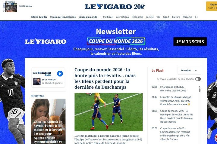 La tapa de Le Figaro tras la derrota de Francia con Inglaterra.