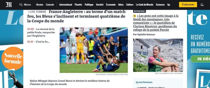 La tapa de Le Monde tras la derrota de Francia ante Inglaterra.
