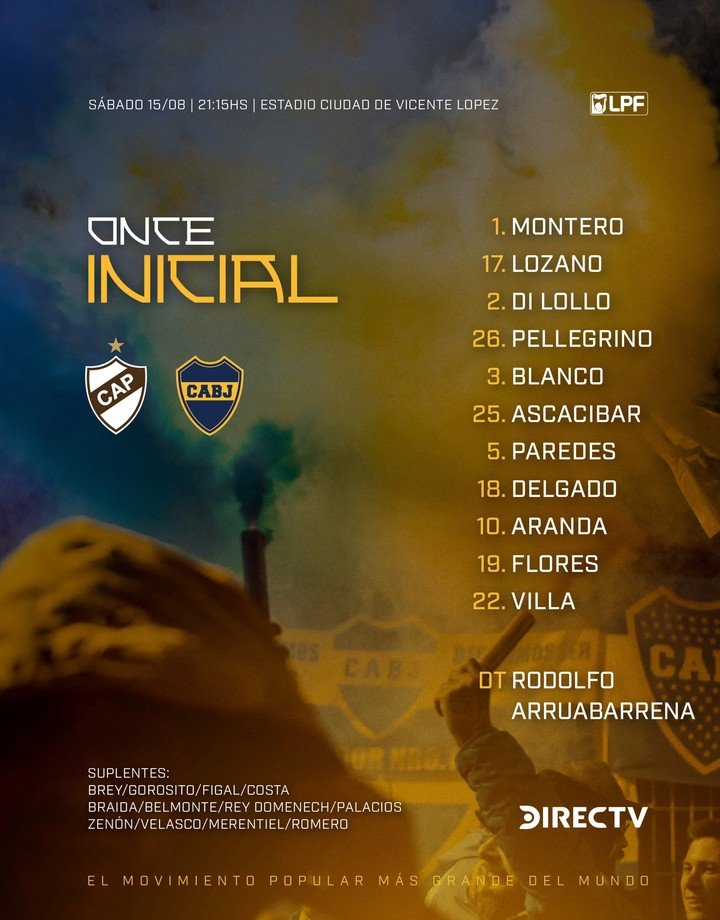 El equipo de Boca para enfrentar a Platense.