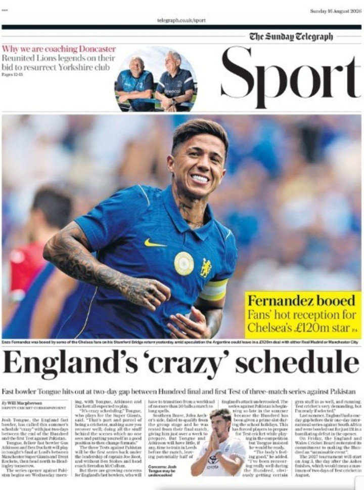 Enzo Fernández apareció en las tapas de los principales diarios de Inglaterra.