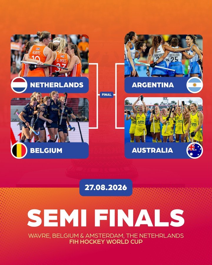 Los cruces de semifinales del Mundial femenino de Bélgica y Países Bajos. Foto @FIH