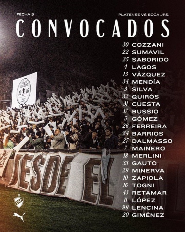 Los convocados de Platense para recibir a Boca.
