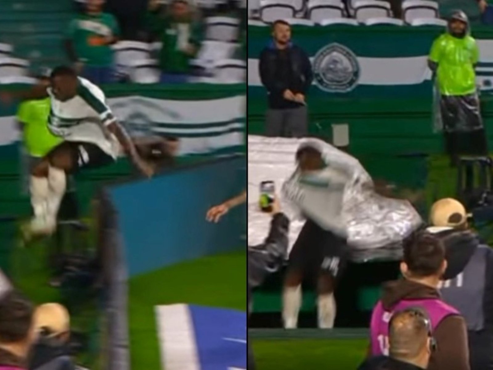 Video: saltó una valla publicitaria, cayó a los vestuarios, se lesionó y encima le anularon el gol :: Olé