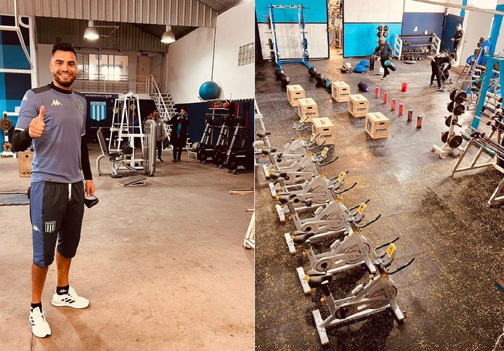 Antes y después. Chiquito Romero en el gimnasio de Racing. Compró máquinas para el reacondicionamiento en el predio Tita.