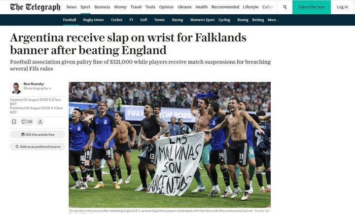 The Telegraph también reaccionó a las sanciones contra la Selección y la AFA.