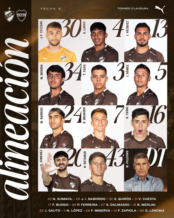 La formación confirmada de Platense para jugar ante Boca.
