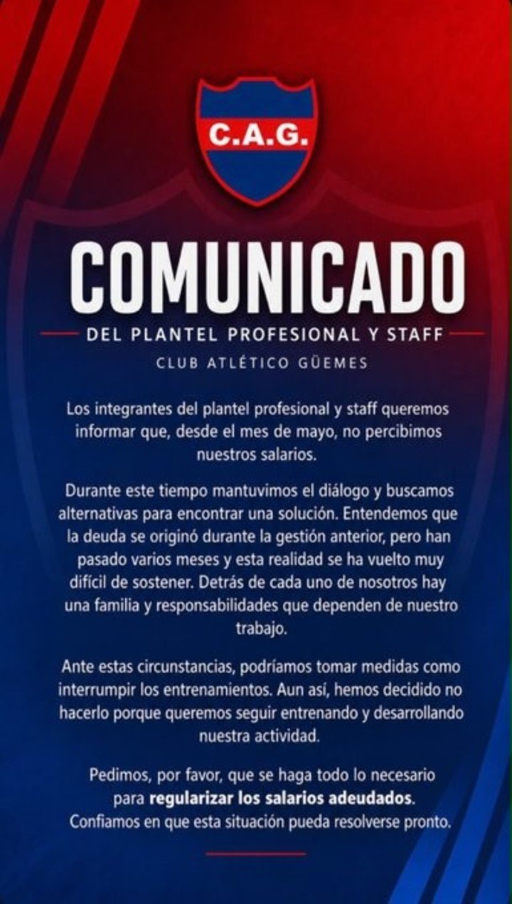 El comunicado de Güemes.