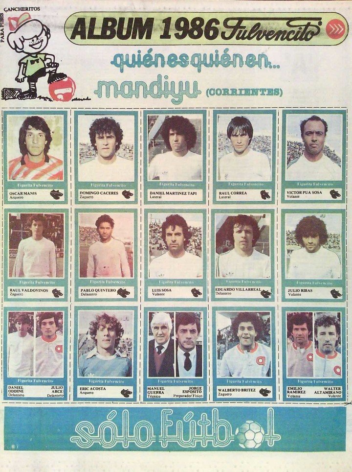Mandiyú en las viejas figuritas de Solo Fútbol, temporada 86-87 del Nacional B.