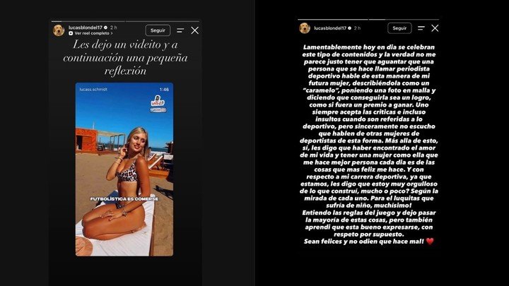 El descargo de Lucas Blondel. (foto: @lucasblondel17)