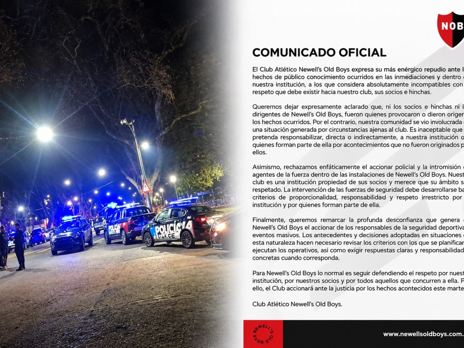 Fuerte comunicado de Newell’s tras los incidentes: repudió el accionar policial y anunció que irá a la Justicia :: Olé
