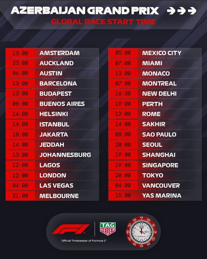 Horario de la carrera en Bakú.