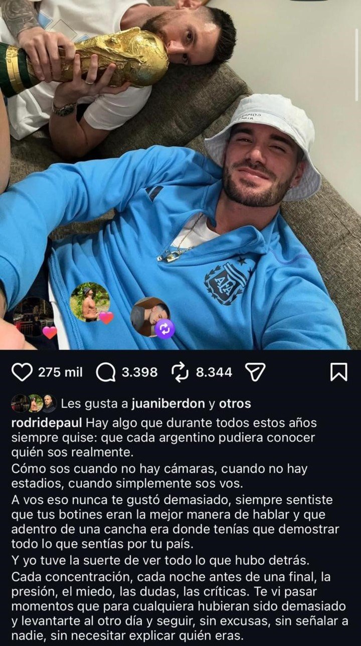 De Paul y el sentido posteo por Messi.