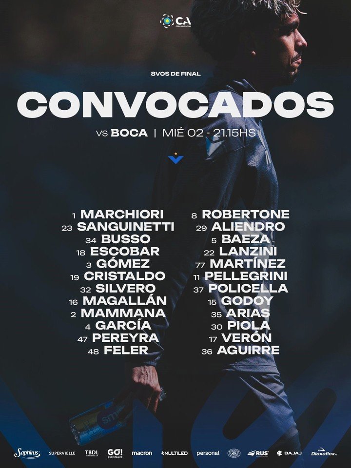 La lista de convocados de Vélez ante Boca. (@Vélez).