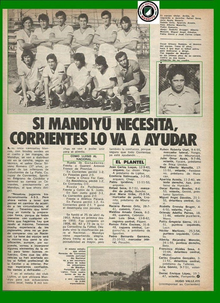 El Gráfico y un lugarcito para el Mandiyú que se clasificó al viejo Nacional de AFA 1974.